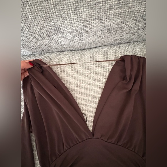 BNWT Zara Chocolate Long Dress with Shoulder Pads – Size M - Picture 10 of 16